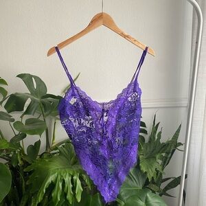 Victoria’s Secret Lace Sexy Purple Teddy Lingerie Vintage Gold Label